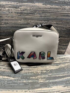 Karl Lagerfeld White Crossbody with Multicolor KARL Patch